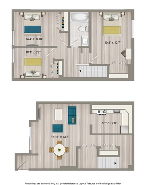 Floor plan for 3 beds, 1 bath, 1125 sqft